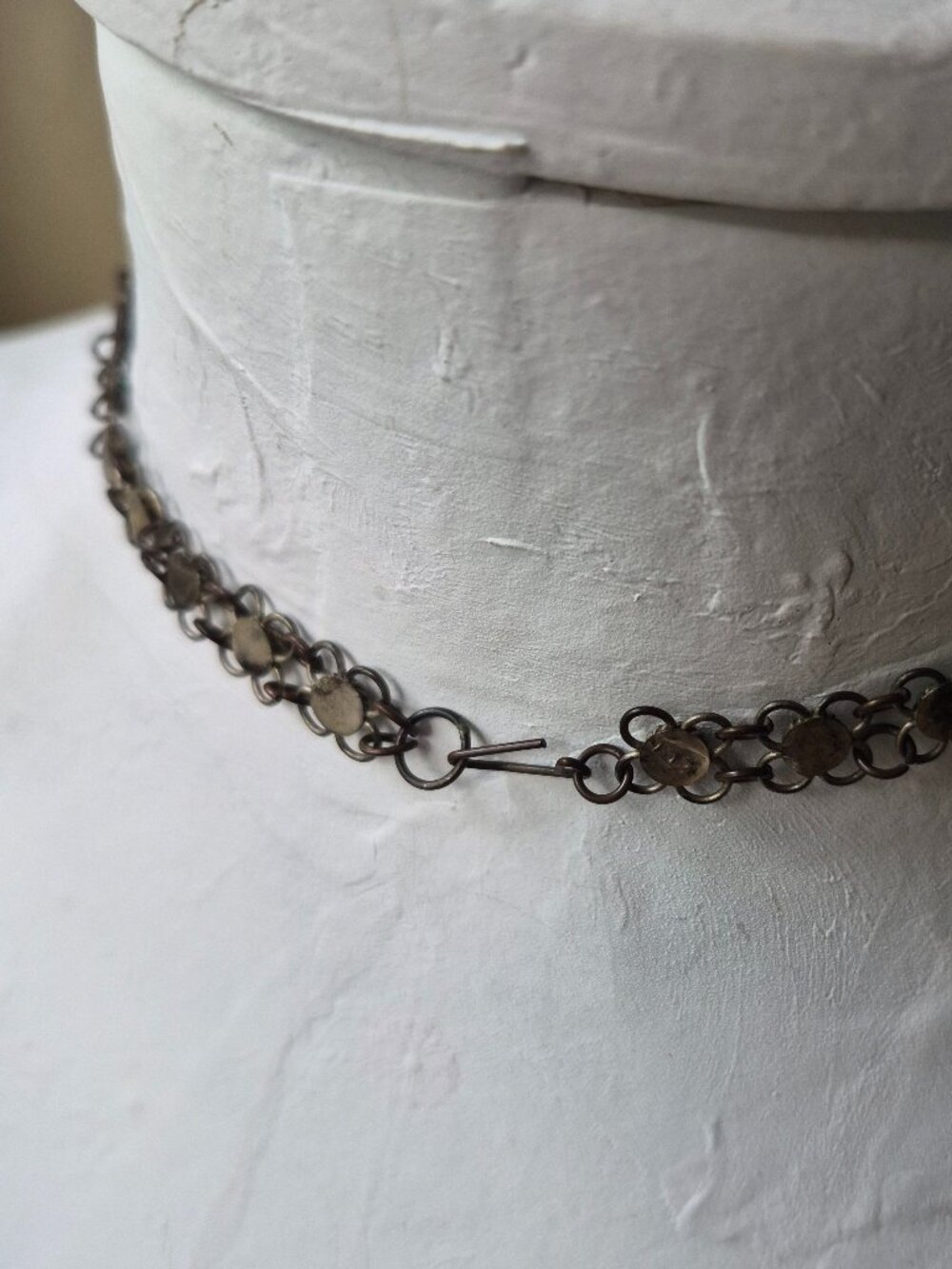 Vintage Brass Chainmail Turquoise silver tone Bib Choker Tribal Boho Necklace - Picture 9 of 9